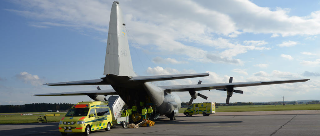 Hercules C-130 utrustad för att kunna flyga med Ebola-smittade patienter.