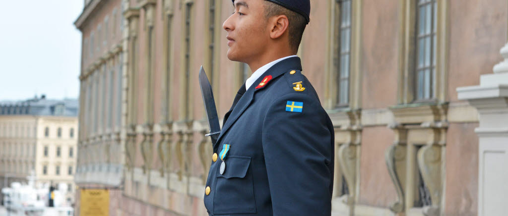 Luftvärnsregementet ansvarar för högvakten på Stockholms slott.