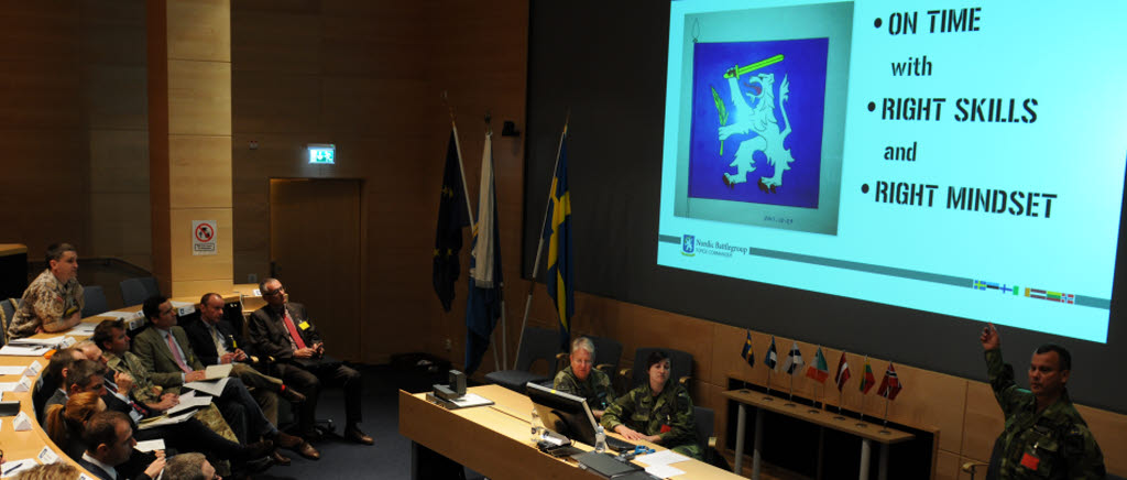 Participants representing future European Union Battlegroups in the Nordic Battlegroup Lessons Learned conference that is providing a comprehensive overview of what the seven contribution nations have learned as a part of the Nordic Battlegroup. 
	
