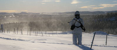 Soldat vaktar från Degerbergsfortet, Bodens fästning i Vinterklimat