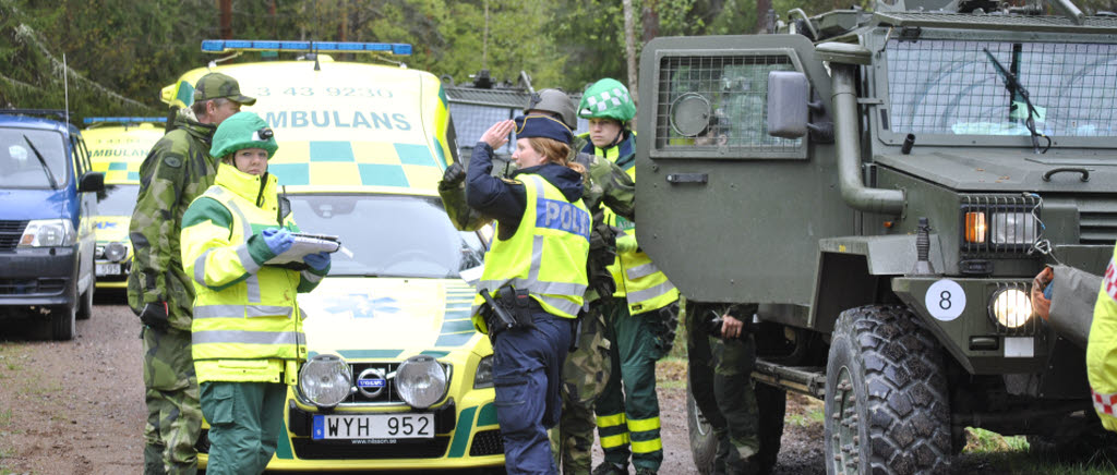 Polis, ambulans, Försvarsmakten och räddningstjänst vid Swedec EOD Exercise 2016.