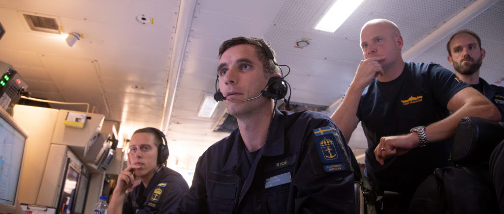 Ubåtsjaktövning i Hanöbukten i september 2019. Korvetterna HMS Karlstad och Nyköping övar mot ett självgående undervattensmål.